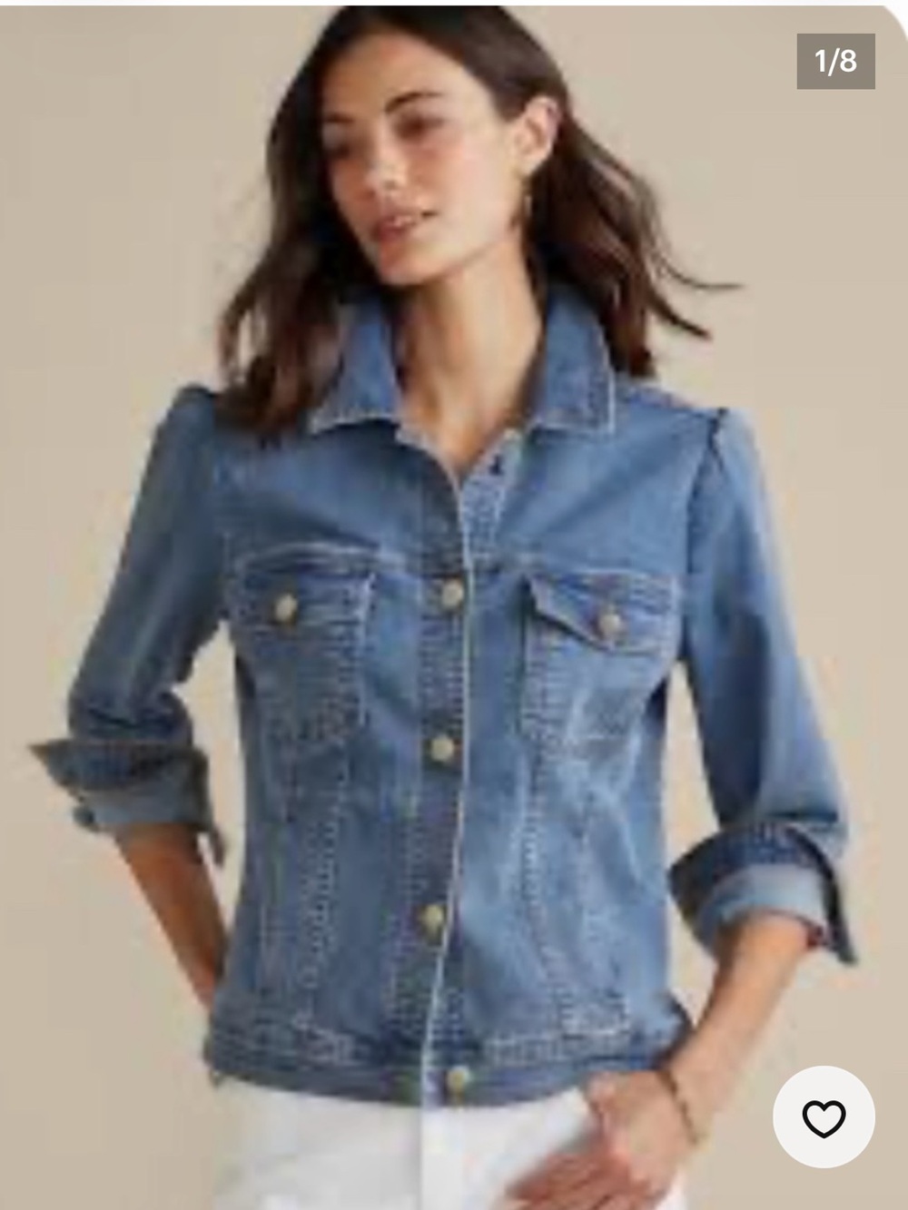 Soft Surroundings Puff Sleeve Stretch Denim Comfort Fit Jean Jacket